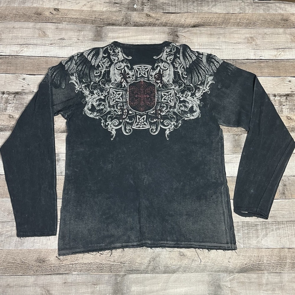 Xzavier Thermal Shirt Size XL Black Thermal Long Sleeve Y2K Punk Grunge Skulls - Picture 2 of 11
